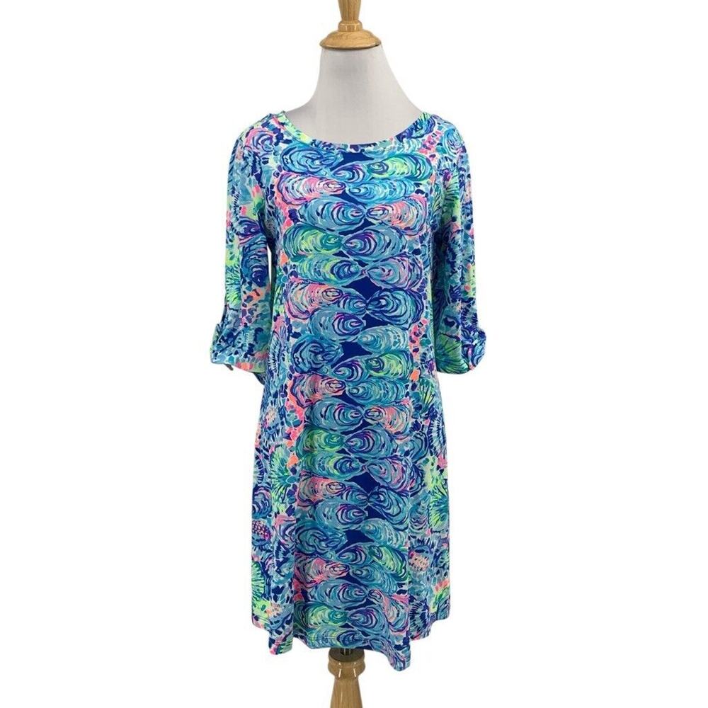Lilly Pulitzer Dress Womens Small Blue Multi Ocean Preston Tie Half Sleeves